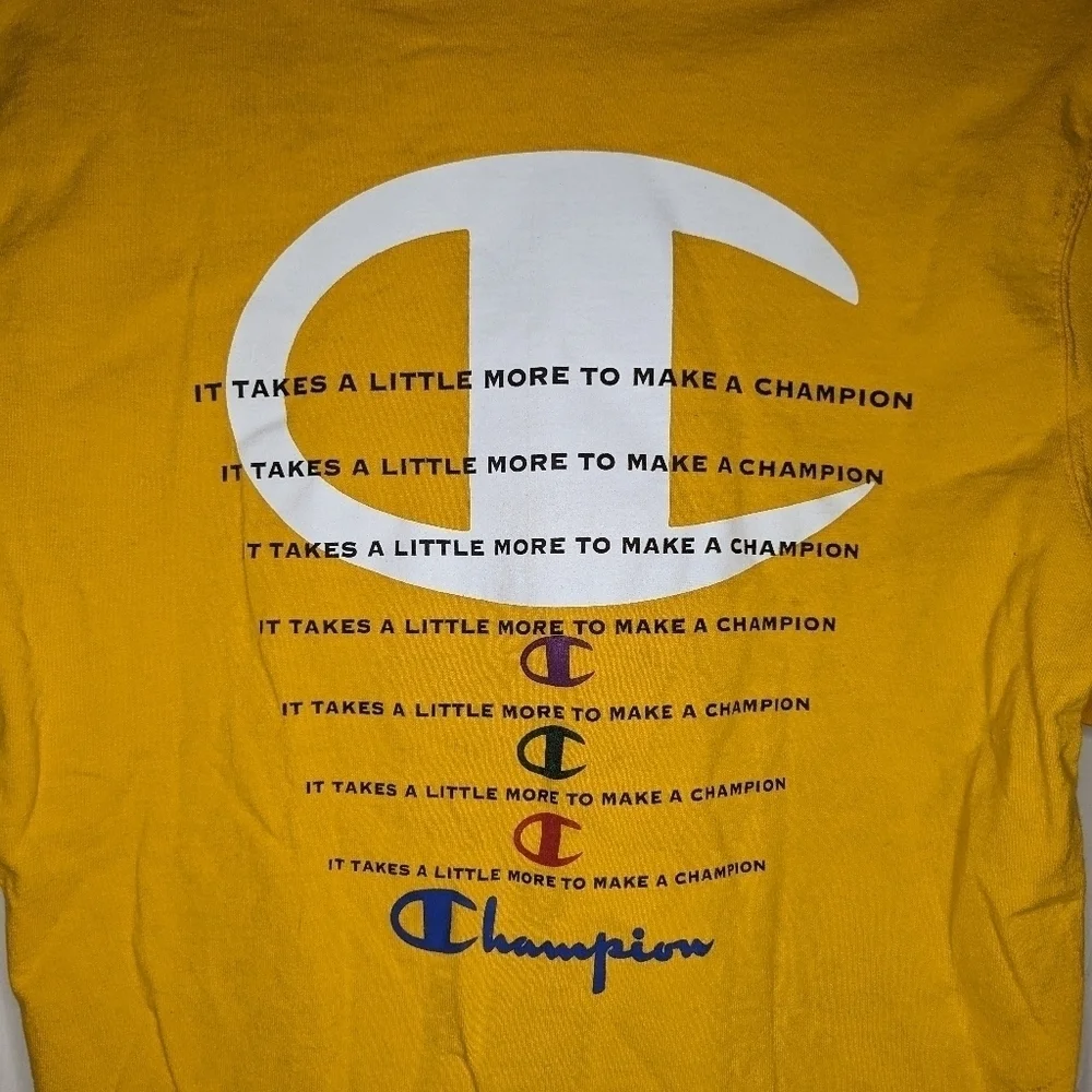 Champion Shirt Mens Medium Yellow Spellout Script Logo Gym Cotton Casual - Picture 6 of 6